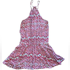 FREE PEOPLE Simone Batik Print Drop Waist Mini Racerback Dress Pink Size XS